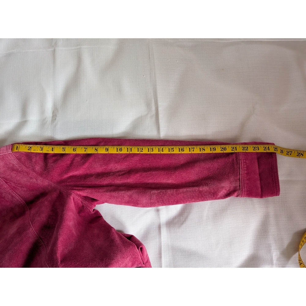 VTG 100% Pink Suede Leather Jacket Button Front Mandarin Collar Barbie Preppy - Picture 5 of 6